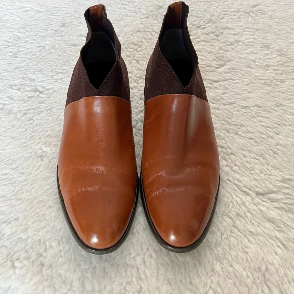 Plaza Handmade 2 Tone Leather/Elastic Fabric Slide On Chukka Boots Size 9.4 M